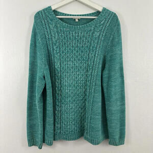 Talbots Green Cable Knit Long Sleeve Pullover Sweater Women's Size XL